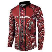 Aotearoa Te Arawa Button Sweatshirt Maori Tribal Dark Red Paua Shell Pattern DT05 - Polynesian Pride