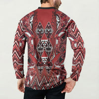 Aotearoa Te Arawa Button Sweatshirt Maori Tribal Dark Red Paua Shell Pattern DT05 - Polynesian Pride