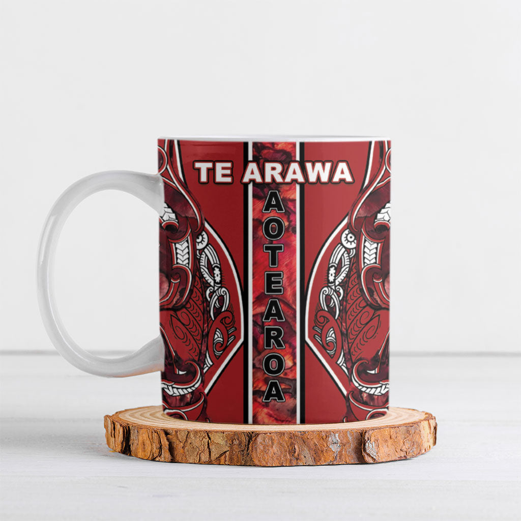 Aotearoa Te Arawa Ceramic Mug Maori Tribal Dark Red Paua Shell Pattern DT05 Red - Polynesian Pride