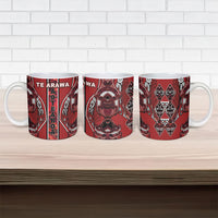 Aotearoa Te Arawa Ceramic Mug Maori Tribal Dark Red Paua Shell Pattern DT05 - Polynesian Pride