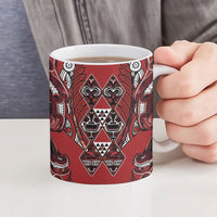 Aotearoa Te Arawa Ceramic Mug Maori Tribal Dark Red Paua Shell Pattern DT05 - Polynesian Pride