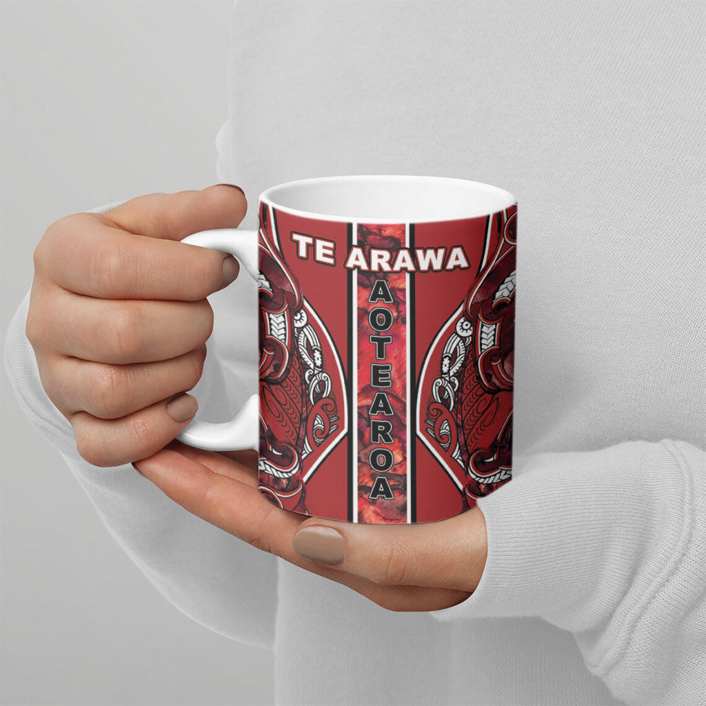 Aotearoa Te Arawa Ceramic Mug Maori Tribal Dark Red Paua Shell Pattern DT05 - Polynesian Pride