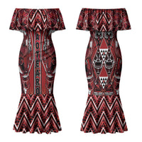 Aotearoa Te Arawa Couples Matching Mermaid Dress and Hawaiian Shirt Maori Tribal Dark Red Paua Shell Pattern DT05 - Polynesian Pride