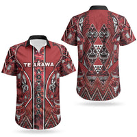 Aotearoa Te Arawa Couples Matching Off Shoulder Maxi Dress and Hawaiian Shirt Maori Tribal Dark Red Paua Shell Pattern DT05 - Polynesian Pride