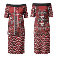 Aotearoa Te Arawa Couples Matching Puletasi and Hawaiian Shirt Maori Tribal Dark Red Paua Shell Pattern DT05 - Polynesian Pride