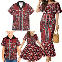 Aotearoa Te Arawa Family Matching Mermaid Dress and Hawaiian Shirt Maori Tribal Dark Red Paua Shell Pattern DT05 - Polynesian Pride