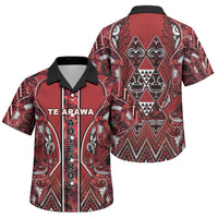 Aotearoa Te Arawa Family Matching Off Shoulder Short Dress and Hawaiian Shirt Maori Tribal Dark Red Paua Shell Pattern DT05 Son's Shirt Red - Polynesian Pride