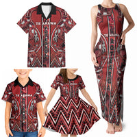 Aotearoa Te Arawa Family Matching Tank Maxi Dress and Hawaiian Shirt Maori Tribal Dark Red Paua Shell Pattern DT05 - Polynesian Pride