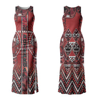 Aotearoa Te Arawa Family Matching Tank Maxi Dress and Hawaiian Shirt Maori Tribal Dark Red Paua Shell Pattern DT05 Mom's Dress Red - Polynesian Pride