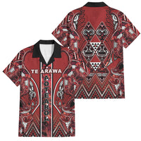 Aotearoa Te Arawa Family Matching Tank Maxi Dress and Hawaiian Shirt Maori Tribal Dark Red Paua Shell Pattern DT05 Dad's Shirt - Short Sleeve Red - Polynesian Pride