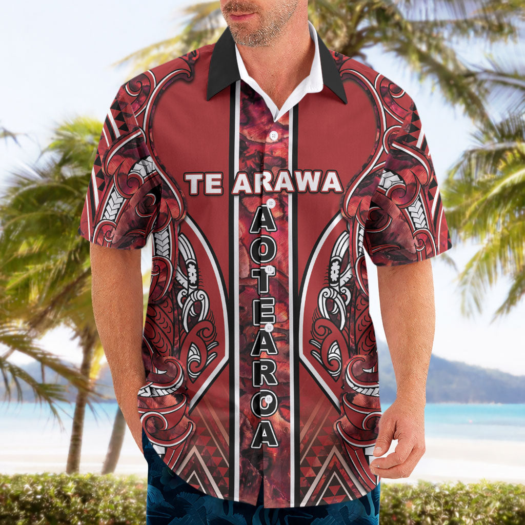 Aotearoa Te Arawa Hawaiian Shirt Maori Tribal Dark Red Paua Shell Pattern DT05 - Polynesian Pride