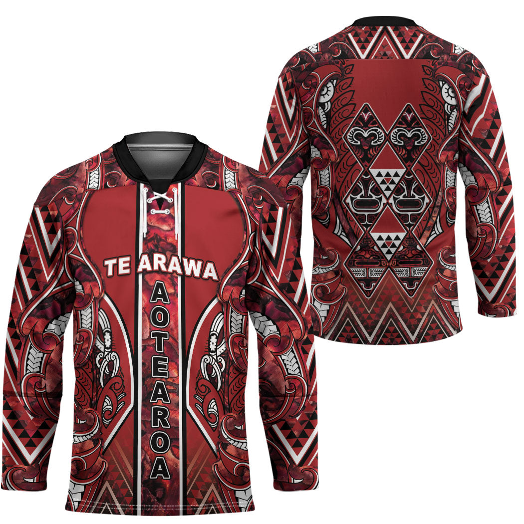 Aotearoa Te Arawa Hockey Jersey Maori Tribal Dark Red Paua Shell Pattern DT05 - Polynesian Pride