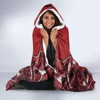 Aotearoa Te Arawa Hooded Blanket Maori Tribal Dark Red Paua Shell Pattern DT05 - Polynesian Pride