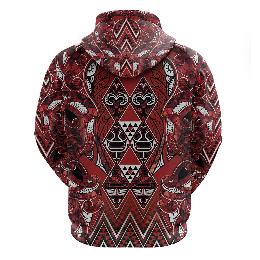 Aotearoa Te Arawa Hoodie Maori Tribal Dark Red Paua Shell Pattern DT05 - Polynesian Pride