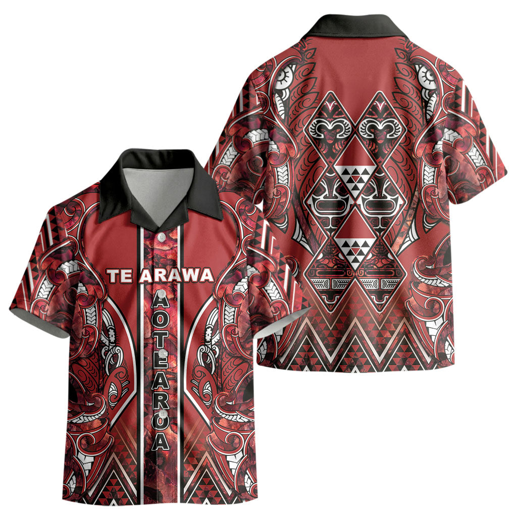 Aotearoa Te Arawa Kid Hawaiian Shirt Maori Tribal Dark Red Paua Shell Pattern DT05 - Polynesian Pride