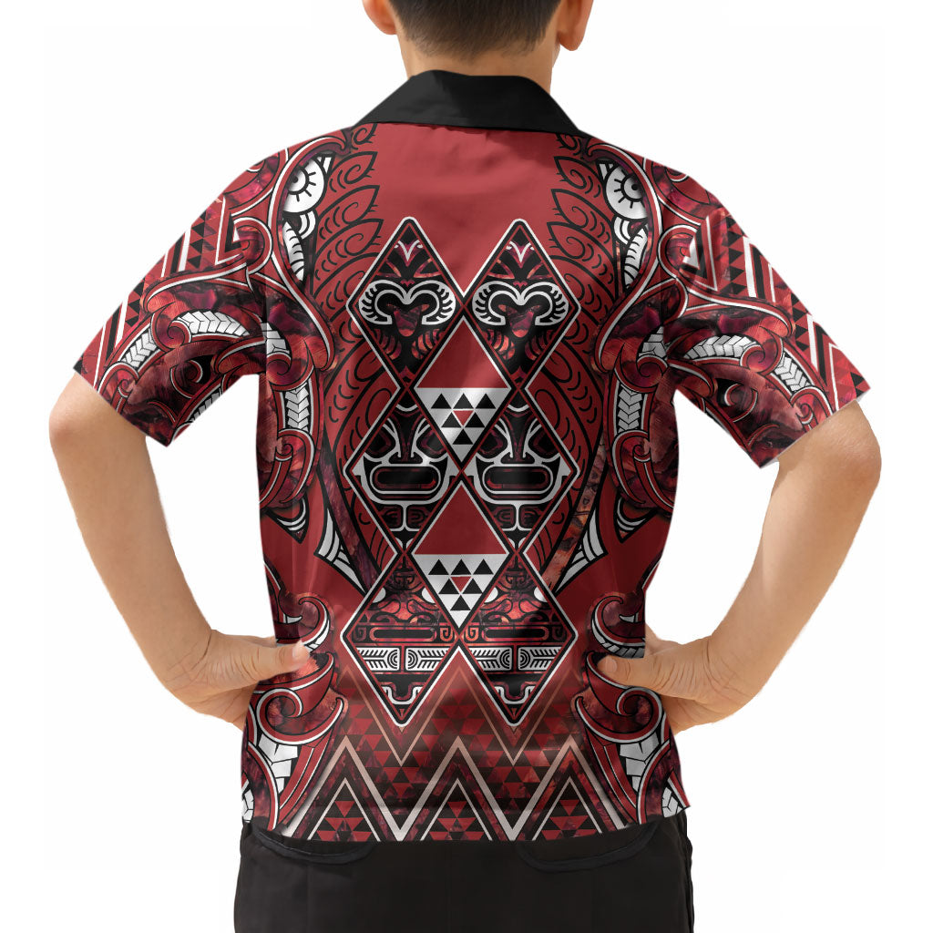 Aotearoa Te Arawa Kid Hawaiian Shirt Maori Tribal Dark Red Paua Shell Pattern DT05 - Polynesian Pride