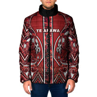 Aotearoa Te Arawa Padded Jacket Maori Tribal Dark Red Paua Shell Pattern DT05 Men Red - Polynesian Pride