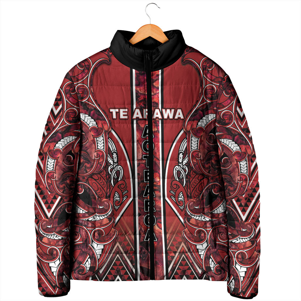 Aotearoa Te Arawa Padded Jacket Maori Tribal Dark Red Paua Shell Pattern DT05 - Polynesian Pride