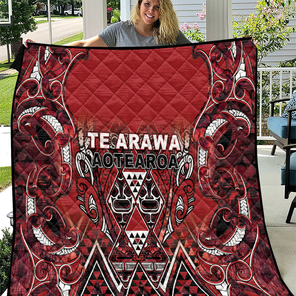 Aotearoa Te Arawa Quilt Maori Tribal Dark Red Paua Shell Pattern DT05 Red - Polynesian Pride