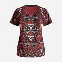 Aotearoa Te Arawa Scrub Top Maori Tribal Dark Red Paua Shell Pattern DT05 - Polynesian Pride