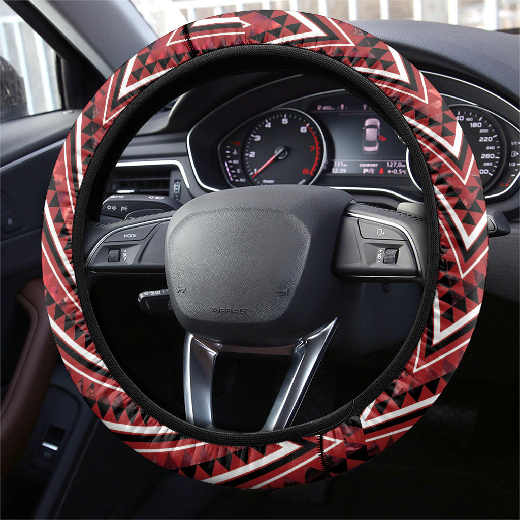 Aotearoa Te Arawa Steering Wheel Cover Maori Tribal Dark Red Paua Shell Pattern DT05 - Polynesian Pride