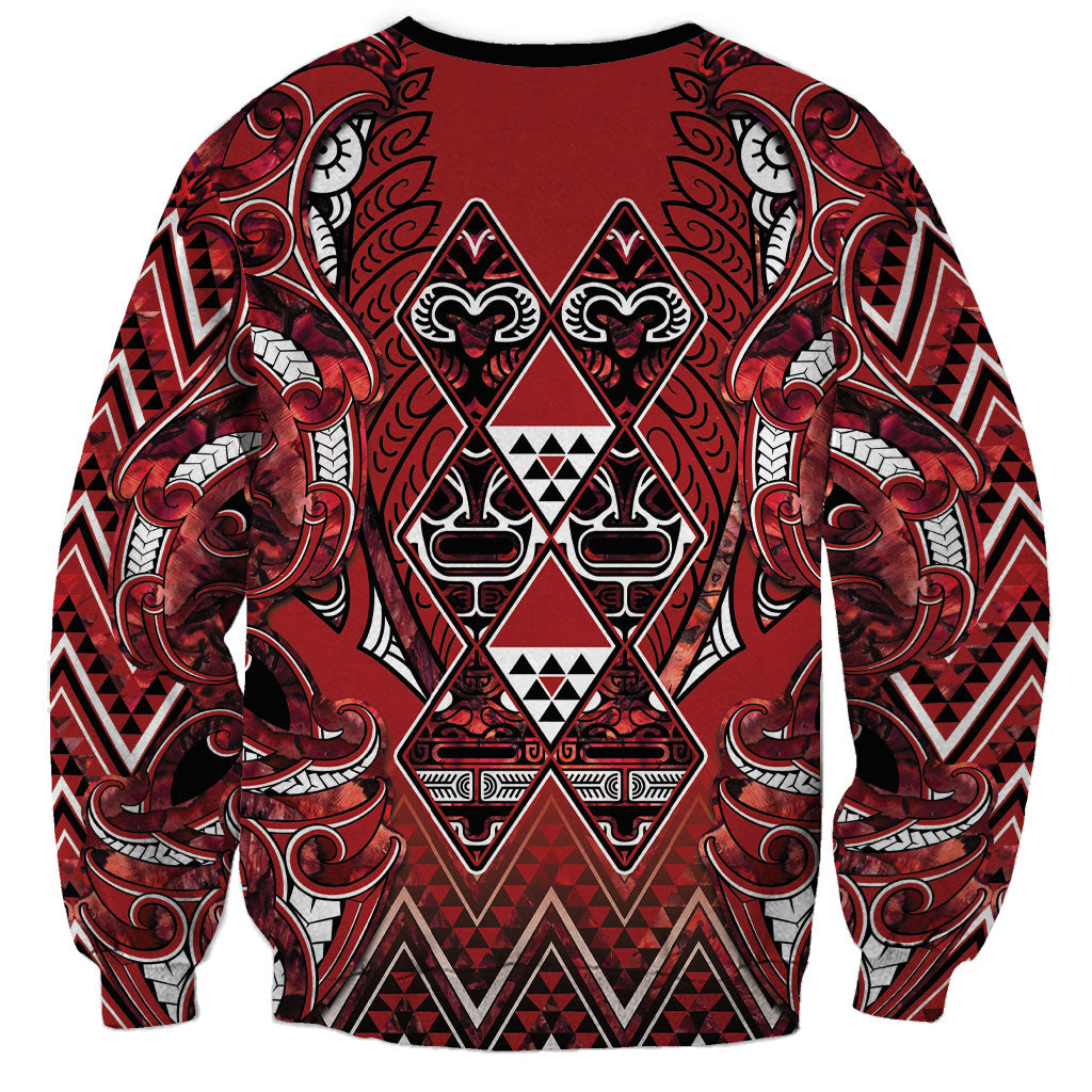 Aotearoa Te Arawa Sweatshirt Maori Tribal Dark Red Paua Shell Pattern DT05 - Polynesian Pride