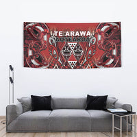 Aotearoa Te Arawa Tapestry Maori Tribal Dark Red Paua Shell Pattern DT05 - Polynesian Pride
