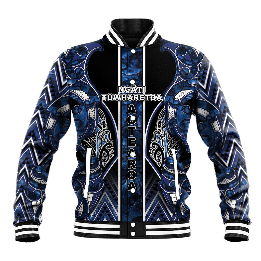 Aotearoa Tuwharetoa Baseball Jacket Maori Tribal Navy Paua Shell Pattern DT05 Unisex Navy - Polynesian Pride