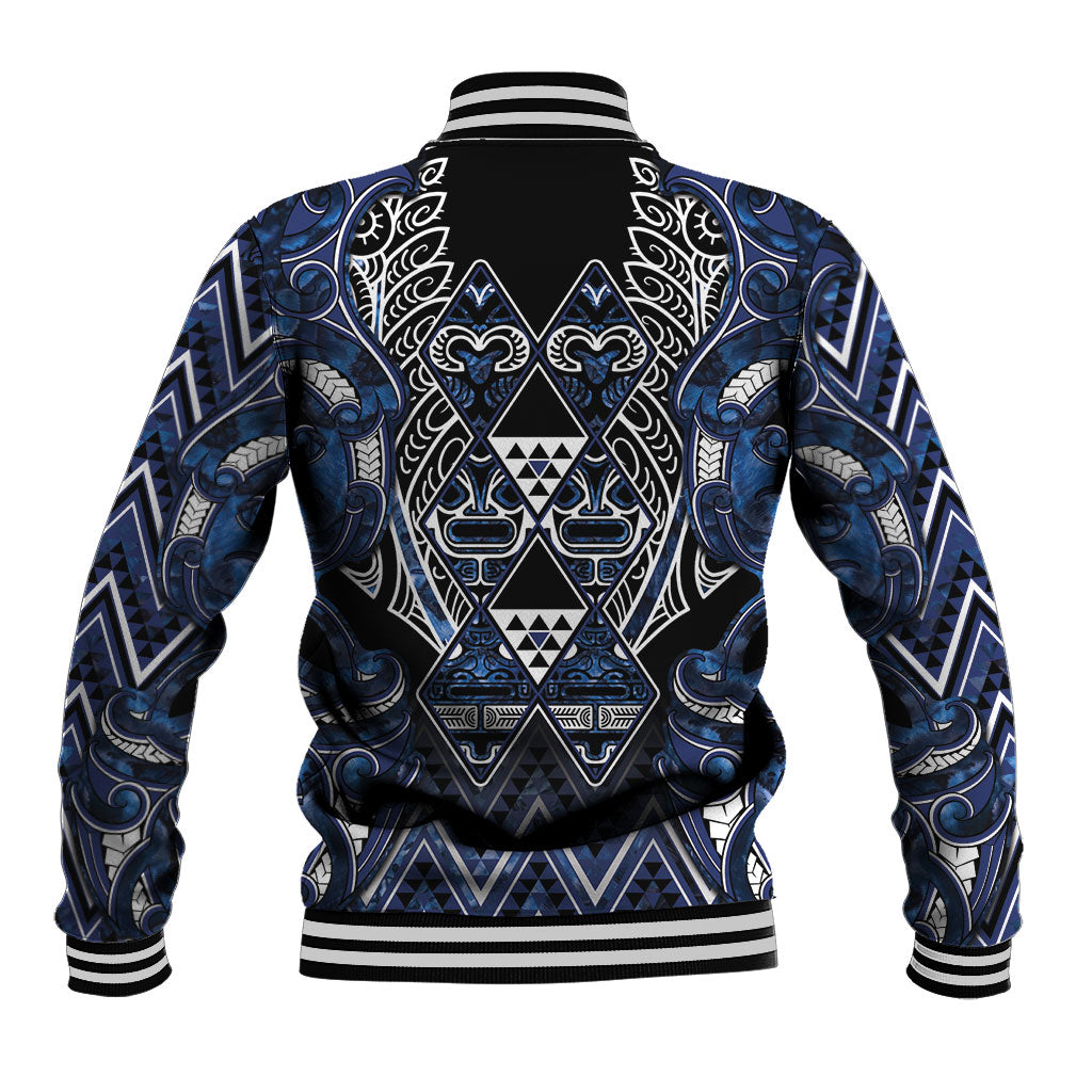 Aotearoa Tuwharetoa Baseball Jacket Maori Tribal Navy Paua Shell Pattern DT05 - Polynesian Pride