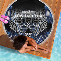 Aotearoa Tuwharetoa Beach Blanket Maori Tribal Navy Paua Shell Pattern DT05 - Polynesian Pride