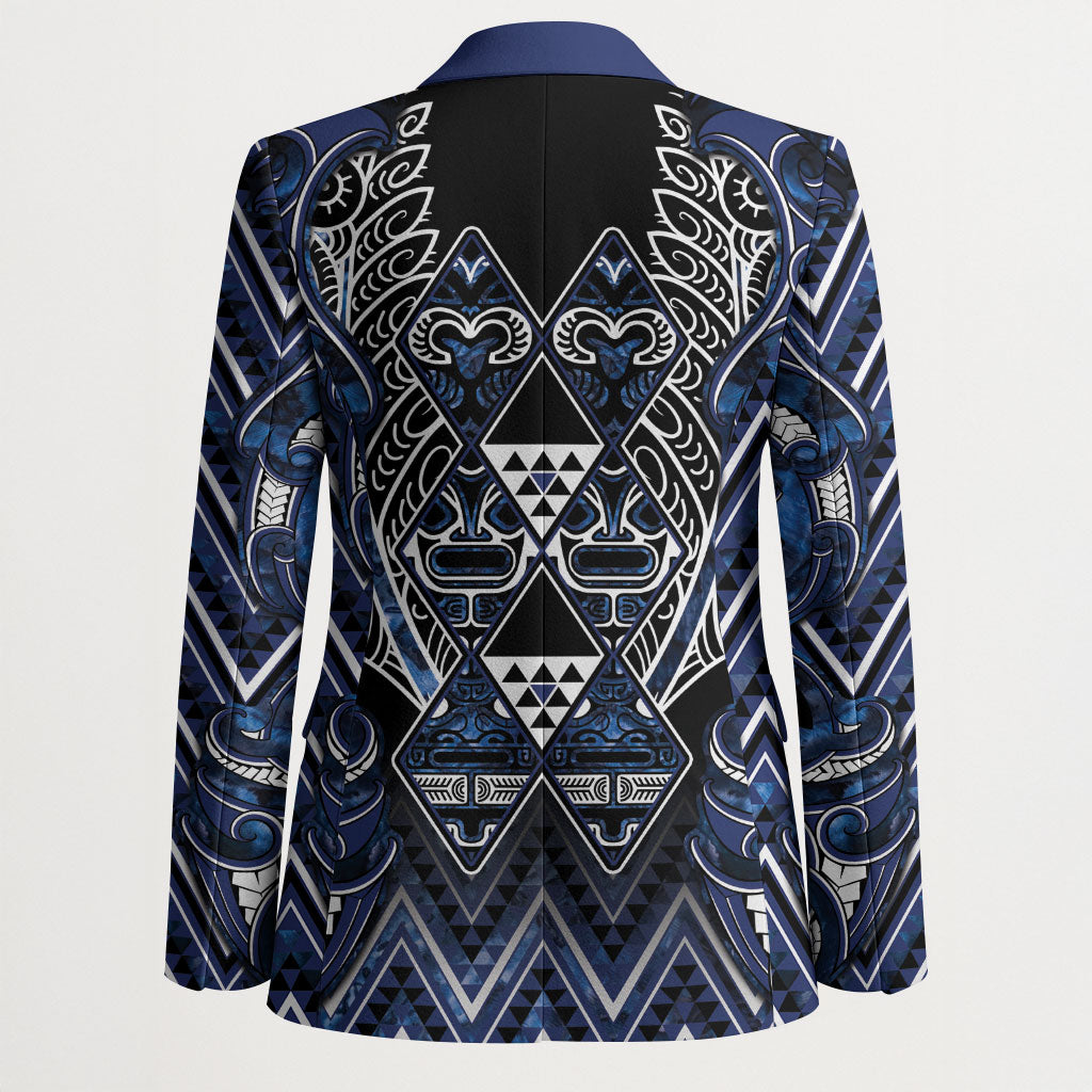 Aotearoa Tuwharetoa Blazer Maori Tribal Navy Paua Shell Pattern DT05 - Polynesian Pride