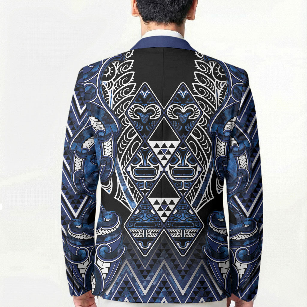 Aotearoa Tuwharetoa Blazer Maori Tribal Navy Paua Shell Pattern DT05 - Polynesian Pride