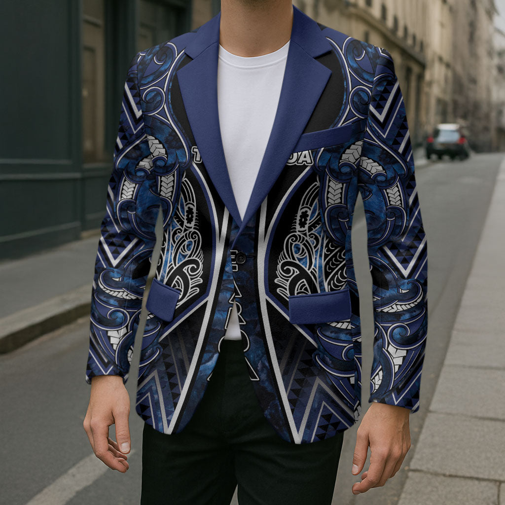 Aotearoa Tuwharetoa Blazer Maori Tribal Navy Paua Shell Pattern DT05 - Polynesian Pride