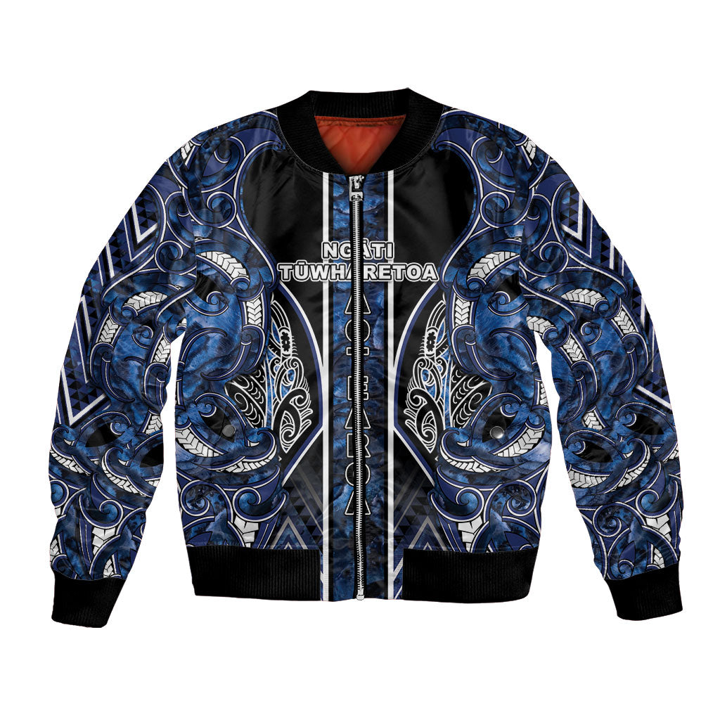 Aotearoa Tuwharetoa Bomber Jacket Maori Tribal Navy Paua Shell Pattern DT05 Unisex Navy - Polynesian Pride