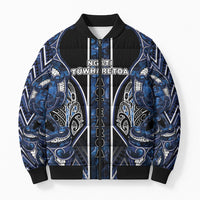 Aotearoa Tuwharetoa Bomber Puffer Jacket Maori Tribal Navy Paua Shell Pattern DT05 Unisex Navy - Polynesian Pride