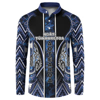 Aotearoa Tuwharetoa Button Sweatshirt Maori Tribal Navy Paua Shell Pattern DT05 Navy - Polynesian Pride
