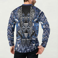 Aotearoa Tuwharetoa Button Sweatshirt Maori Tribal Navy Paua Shell Pattern DT05 - Polynesian Pride
