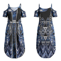 Aotearoa Tuwharetoa Couples Matching Summer Maxi Dress and Hawaiian Shirt Maori Tribal Navy Paua Shell Pattern DT05 - Polynesian Pride