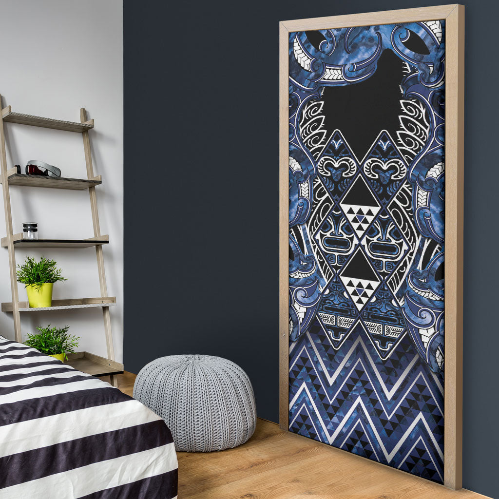 Aotearoa Tuwharetoa Door Cover Maori Tribal Navy Paua Shell Pattern DT05 - Polynesian Pride