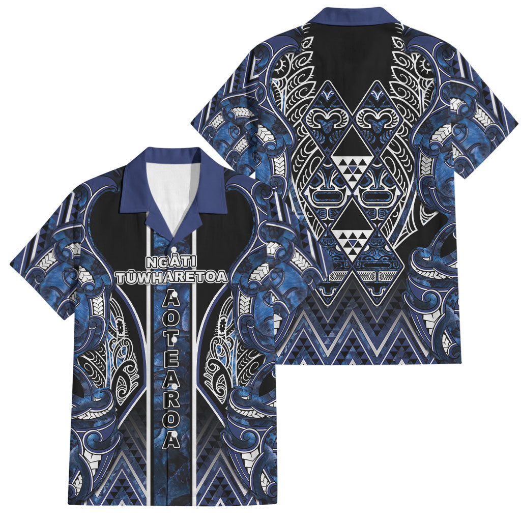 Aotearoa Tuwharetoa Family Matching Summer Maxi Dress and Hawaiian Shirt Maori Tribal Navy Paua Shell Pattern DT05 Dad's Shirt - Short Sleeve Navy - Polynesian Pride