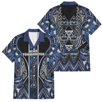 Aotearoa Tuwharetoa Family Matching Tank Maxi Dress and Hawaiian Shirt Maori Tribal Navy Paua Shell Pattern DT05 Dad's Shirt - Short Sleeve Navy - Polynesian Pride