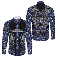 Aotearoa Tuwharetoa Family Matching Tank Maxi Dress and Hawaiian Shirt Maori Tribal Navy Paua Shell Pattern DT05 Dad's Shirt - Long Sleeve Navy - Polynesian Pride