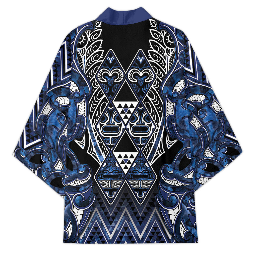 Aotearoa Tuwharetoa Kimono Maori Tribal Navy Paua Shell Pattern DT05 - Polynesian Pride