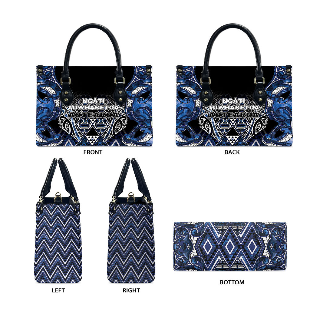 Aotearoa Tuwharetoa Leather Bag Maori Tribal Navy Paua Shell Pattern DT05 - Polynesian Pride