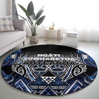 Aotearoa Tuwharetoa Round Carpet Maori Tribal Navy Paua Shell Pattern DT05 - Polynesian Pride