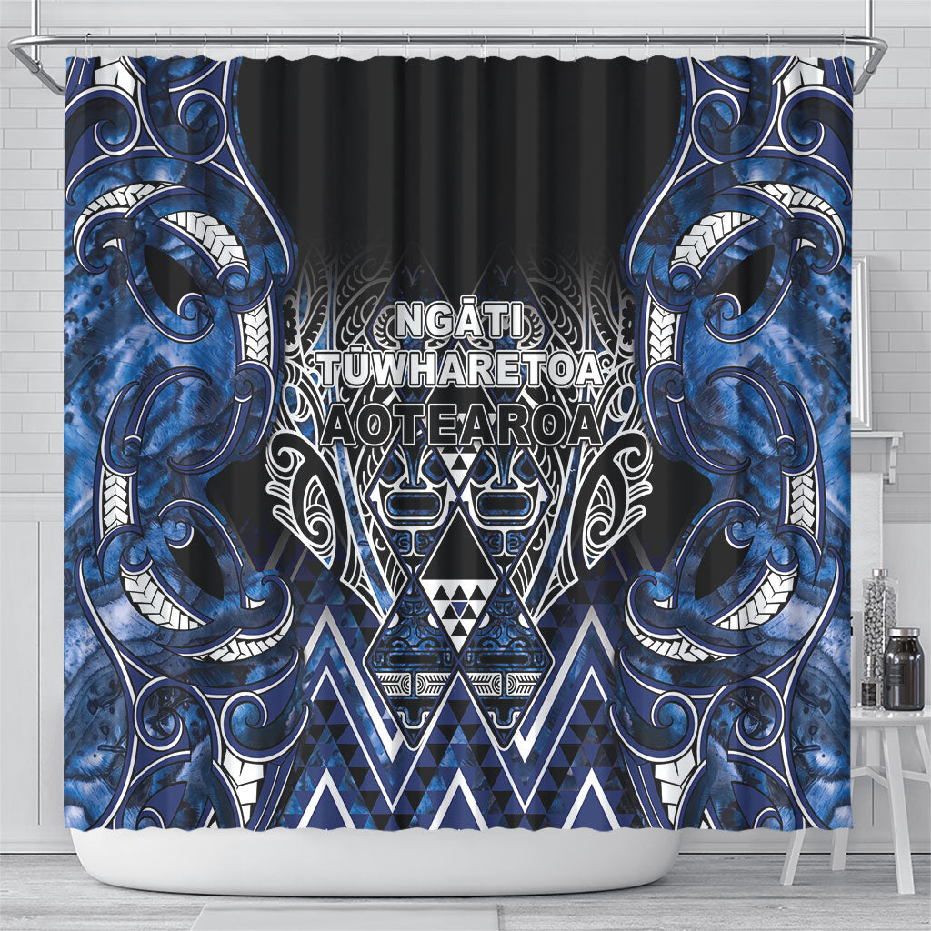 Aotearoa Tuwharetoa Shower Curtain Maori Tribal Navy Paua Shell Pattern DT05 - Polynesian Pride
