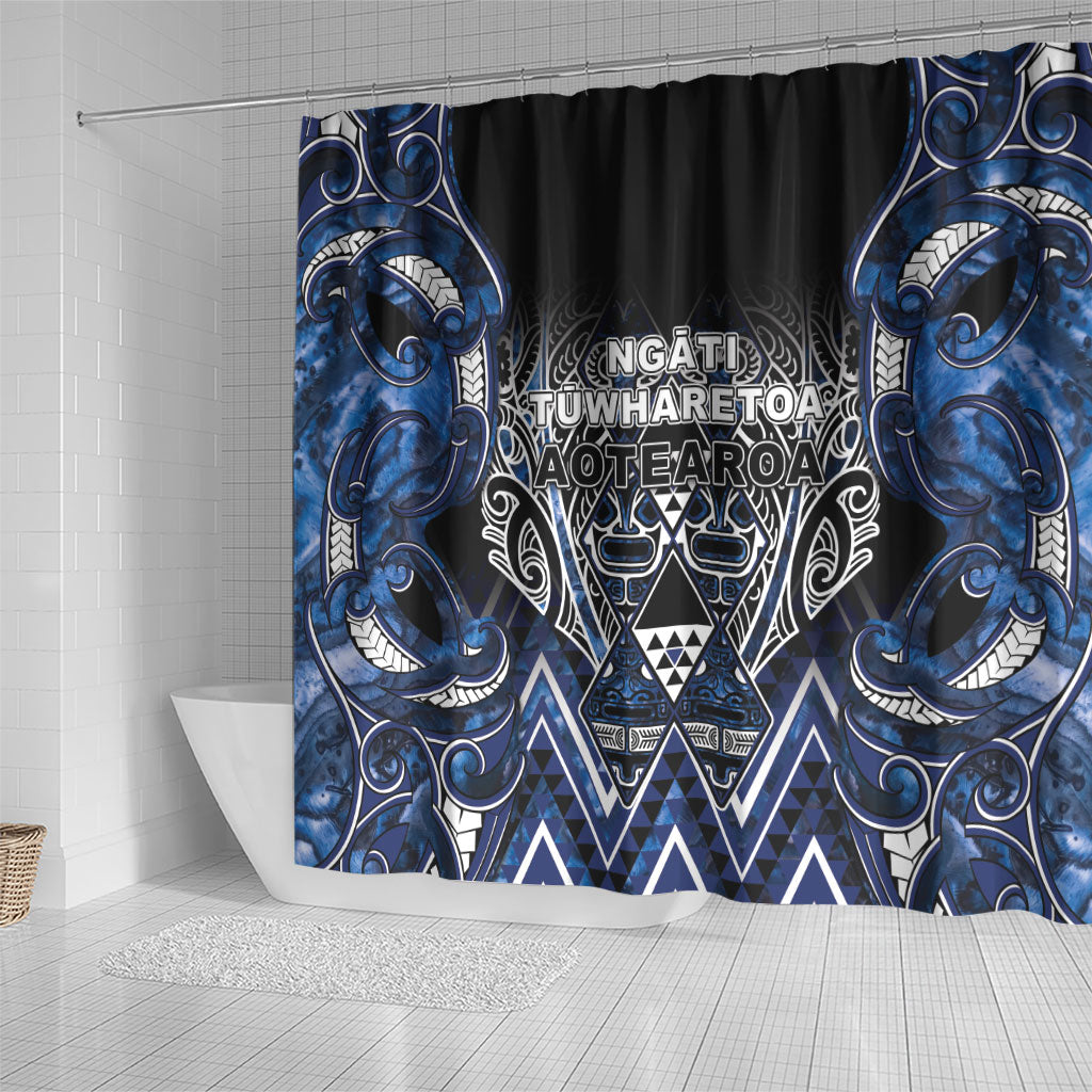 Aotearoa Tuwharetoa Shower Curtain Maori Tribal Navy Paua Shell Pattern DT05 - Polynesian Pride