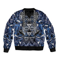 Aotearoa Tuwharetoa Sleeve Zip Bomber Jacket Maori Tribal Navy Paua Shell Pattern DT05 - Polynesian Pride