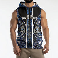 Aotearoa Tuwharetoa Sleeveless Zip Hoodie Maori Tribal Navy Paua Shell Pattern DT05 - Polynesian Pride