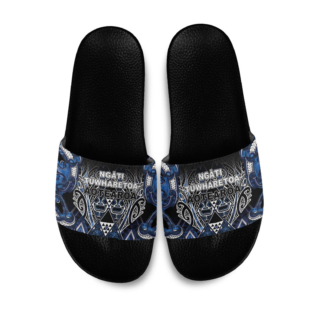 Aotearoa Tuwharetoa Slide Sandals Maori Tribal Navy Paua Shell Pattern DT05 Navy - Polynesian Pride